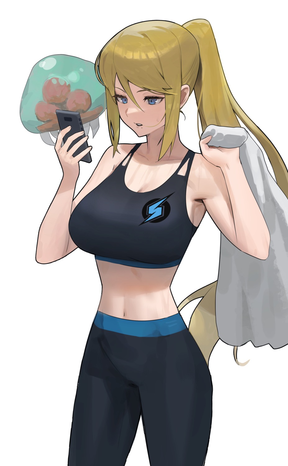 cleavage gym_uniform hood_(james_x) metroid samus_aran