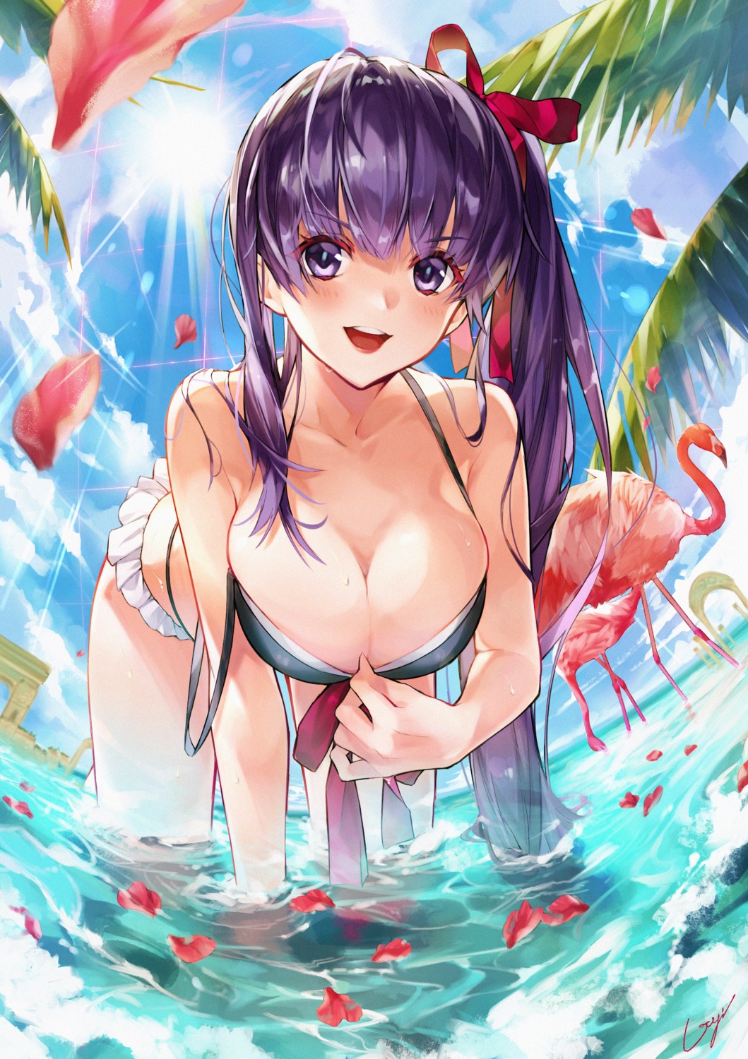 bb_(fate/extra_ccc) breast_hold cleavage fate/grand_order swimsuits utayoi_(umakatare) wet