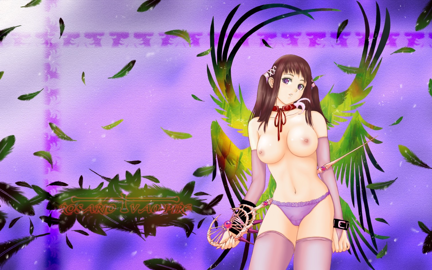 nipples pantsu rosario_+_vampire thighhighs topless toujou_rubi wallpaper