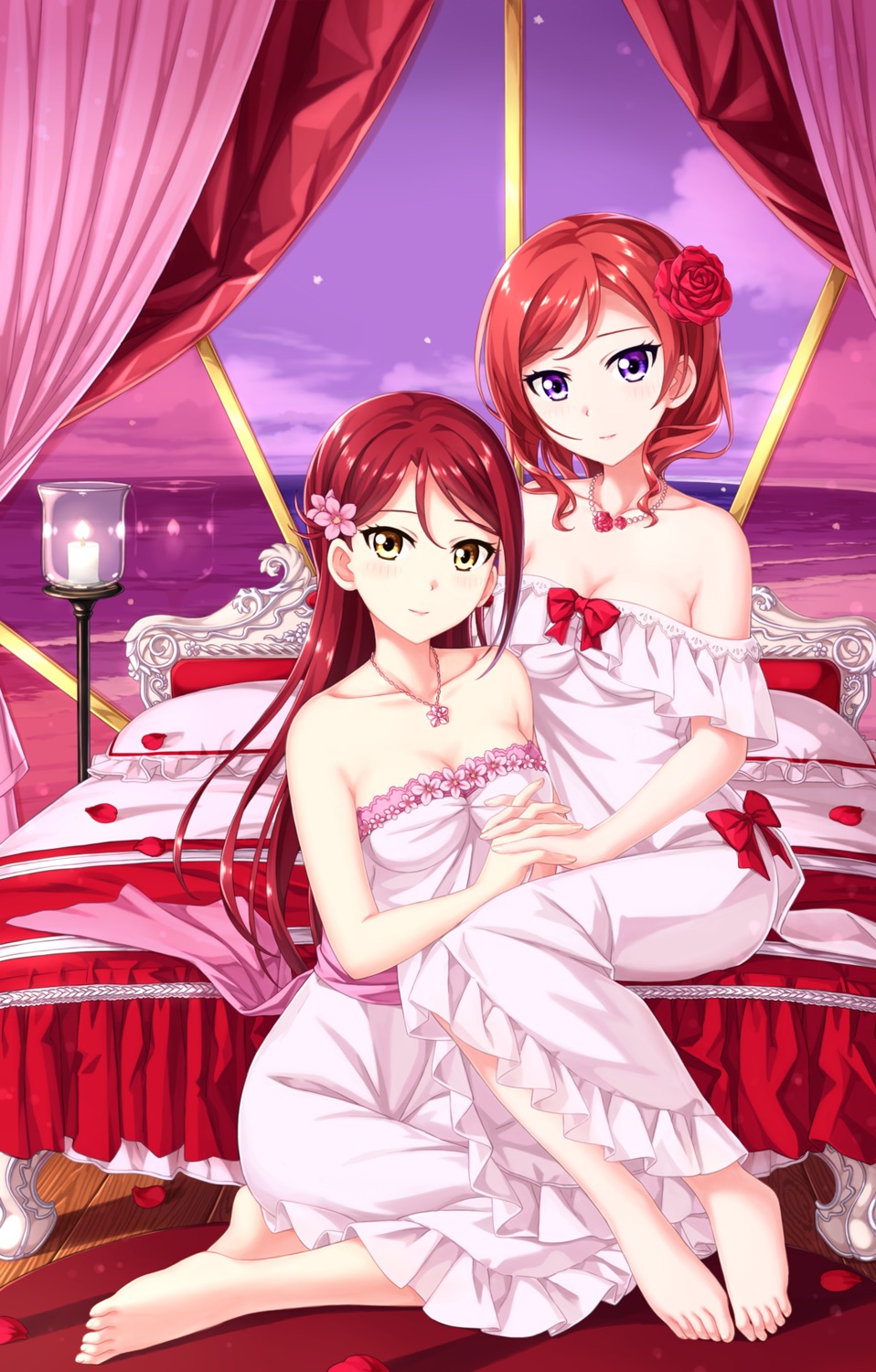 cleavage crossover dress feet love_live! love_live!_sunshine!! nishikino_maki sakurauchi_riko tucana