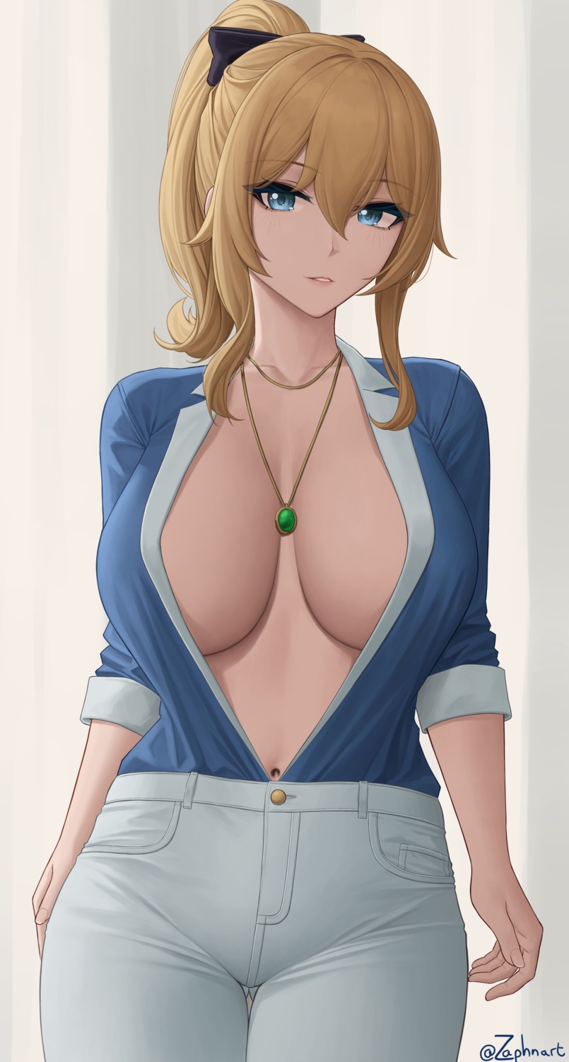 genshin_impact jean_(genshin_impact) no_bra open_shirt zaphn