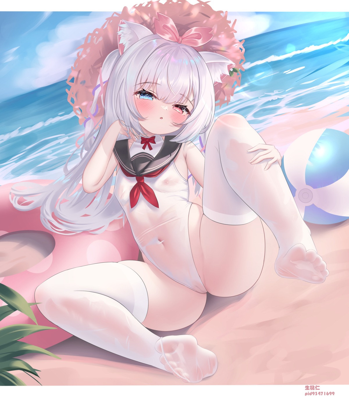 animal_ears feet heterochromia loli nekomimi nipples pussy see_through sheng_taoren swimsuits thighhighs