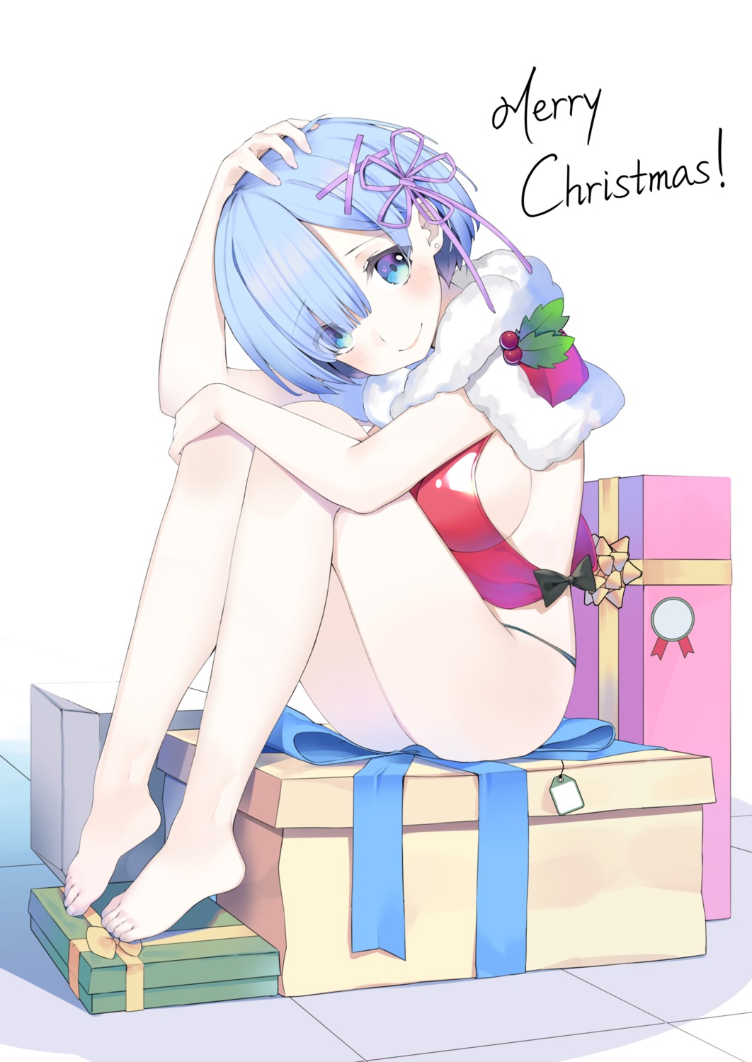 christmas feet no_bra pantsu re_zero_kara_hajimeru_isekai_seikatsu rem_(re_zero) slumcat thong