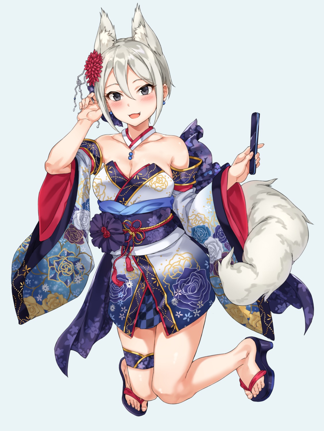 animal_ears cleavage garter heels japanese_clothes kitsune shiomi_shuuko sirurabbit tail the_idolm@ster the_idolm@ster_cinderella_girls