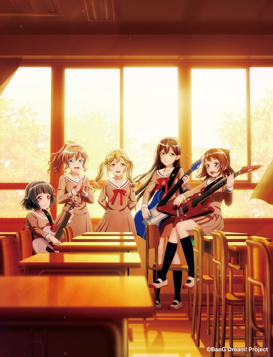 bang_dream! guitar hanazono_tae ichigaya_arisa seifuku tagme toyama_kasumi ushigome_rimi yamabuki_saaya