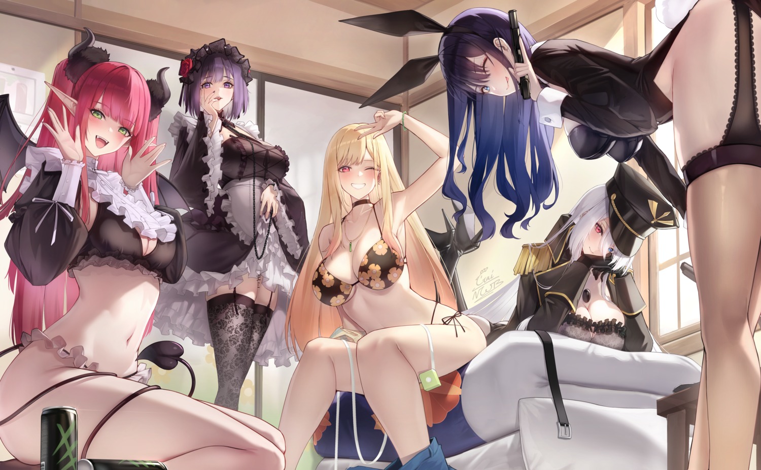 animal_ears bikini bunny_ears bunny_girl gainoob gothic_lolita gun heels heterochromia horns izayoi_arisa kitagawa_marin kuroe_shizuku liz_(kisekoi) lolita_fashion nikaidou_neon no_bra pantsu pointy_ears sono_bisque_doll_wa_koi_wo_suru stockings swimsuits tail tattoo thighhighs uniform wings