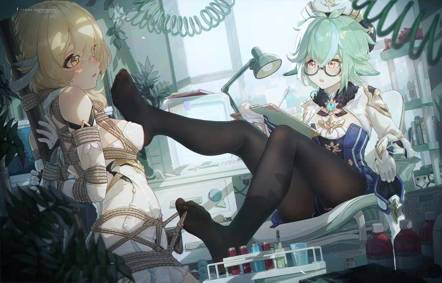 bondage dress feet genshin_impact icecake lumine megane pantyhose sucrose yuri