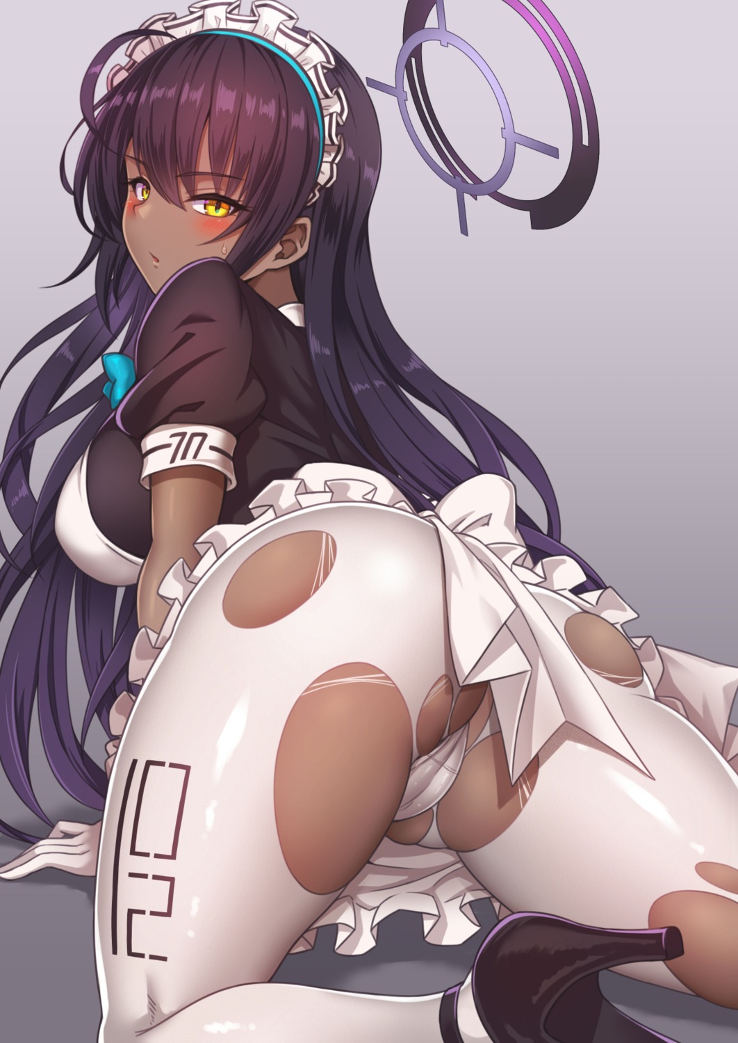 ass blue_archive cameltoe halo heels kakudate_karin maid pantsu pantyhose skirt_lift thong torn_clothes yasojima_nejiro