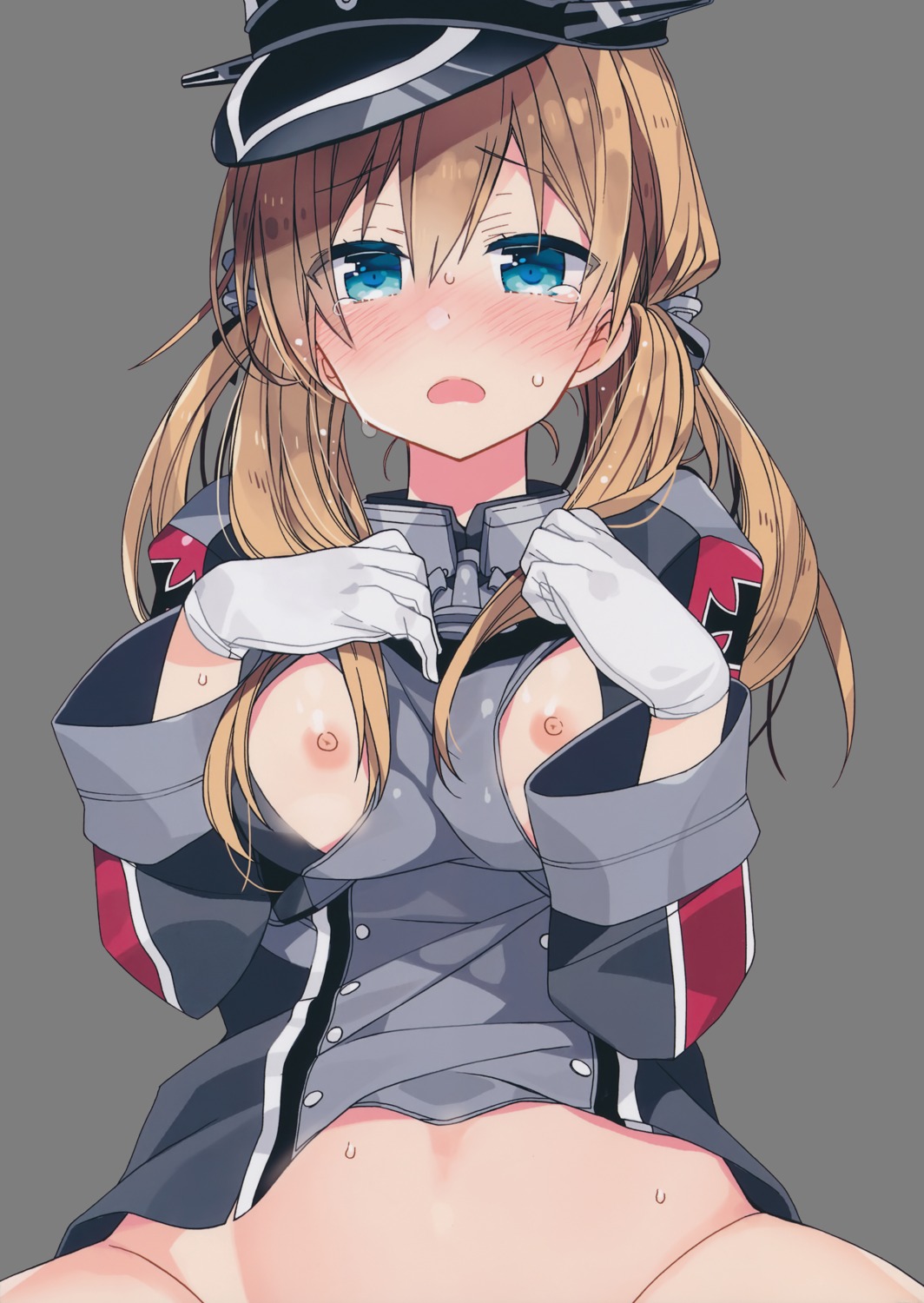 araki_kanao bottomless breasts ciaociao kantai_collection nipples no_bra prinz_eugen_(kancolle) transparent_png uniform