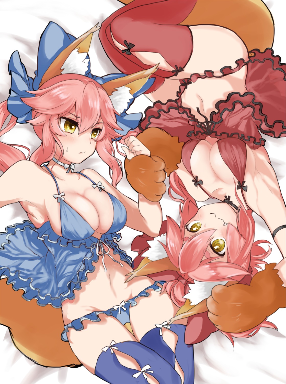 animal_ears cleavage fate/extra fate/grand_order fate/stay_night kitsune lingerie pantsu shibata_(idaidaiba6211) tail tamamo_cat tamamo_no_mae thighhighs