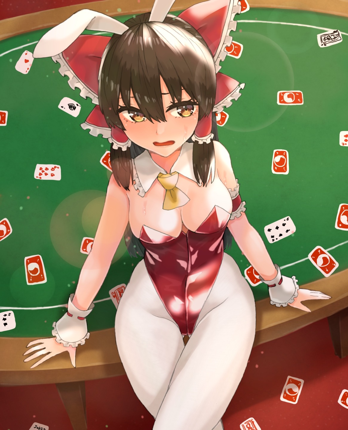 animal_ears bunny_ears bunny_girl hakurei_reimu no_bra pantyhose tagme touhou