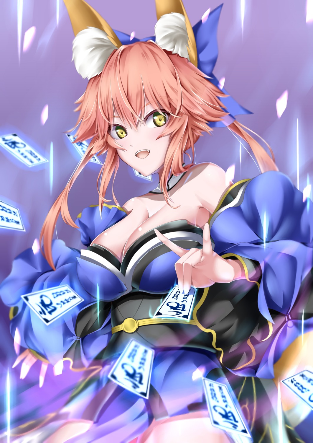 animal_ears cleavage fate/grand_order japanese_clothes kamehito kitsune open_shirt tail tamamo_no_mae