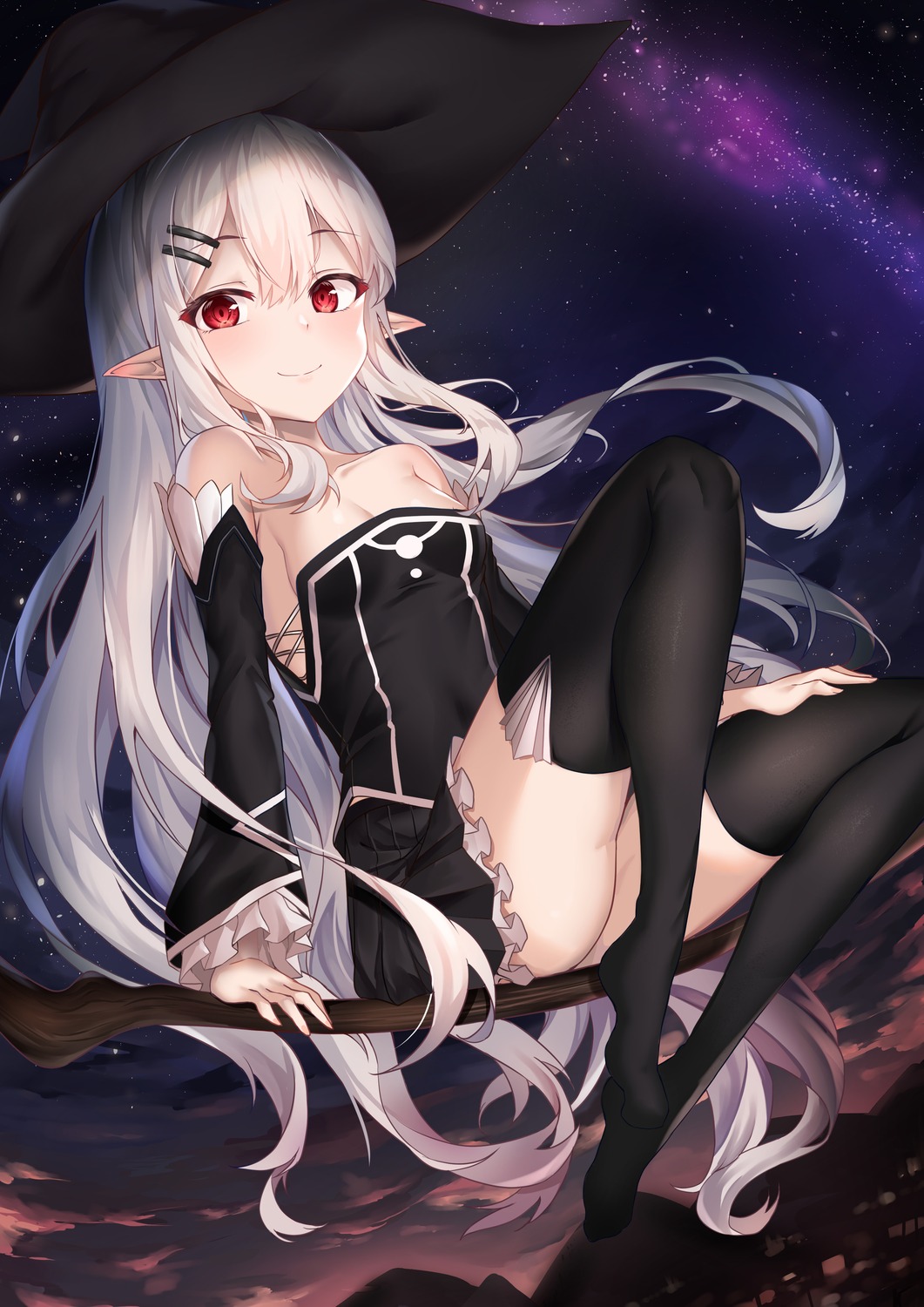 deogho_(liujinzy9854) no_bra pointy_ears thighhighs witch