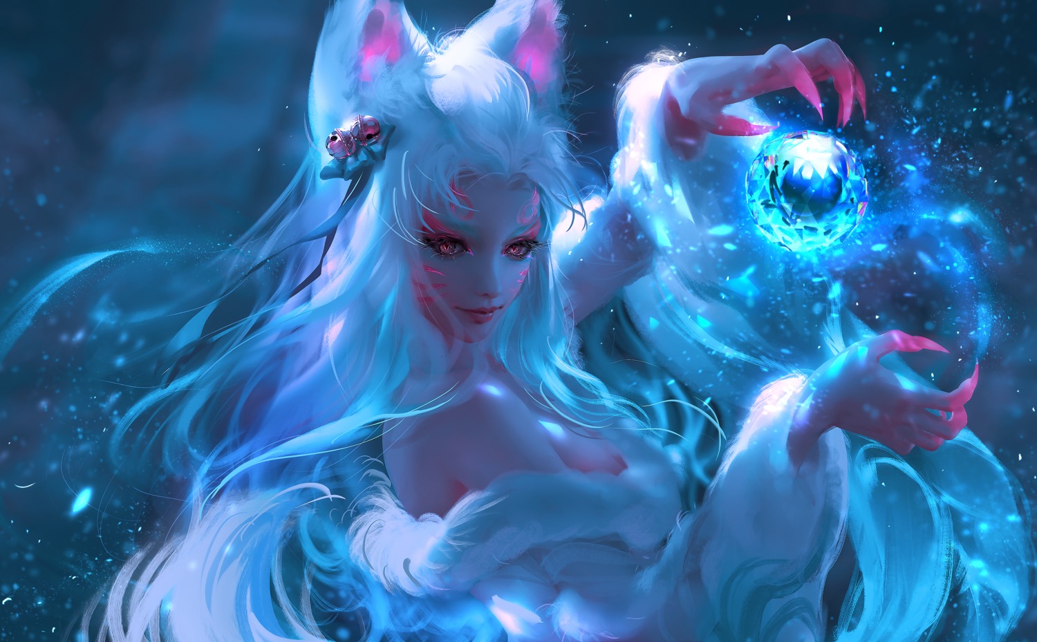 ahri animal_ears artist_revision kitsune league_of_legends nixeu no_bra open_shirt tail