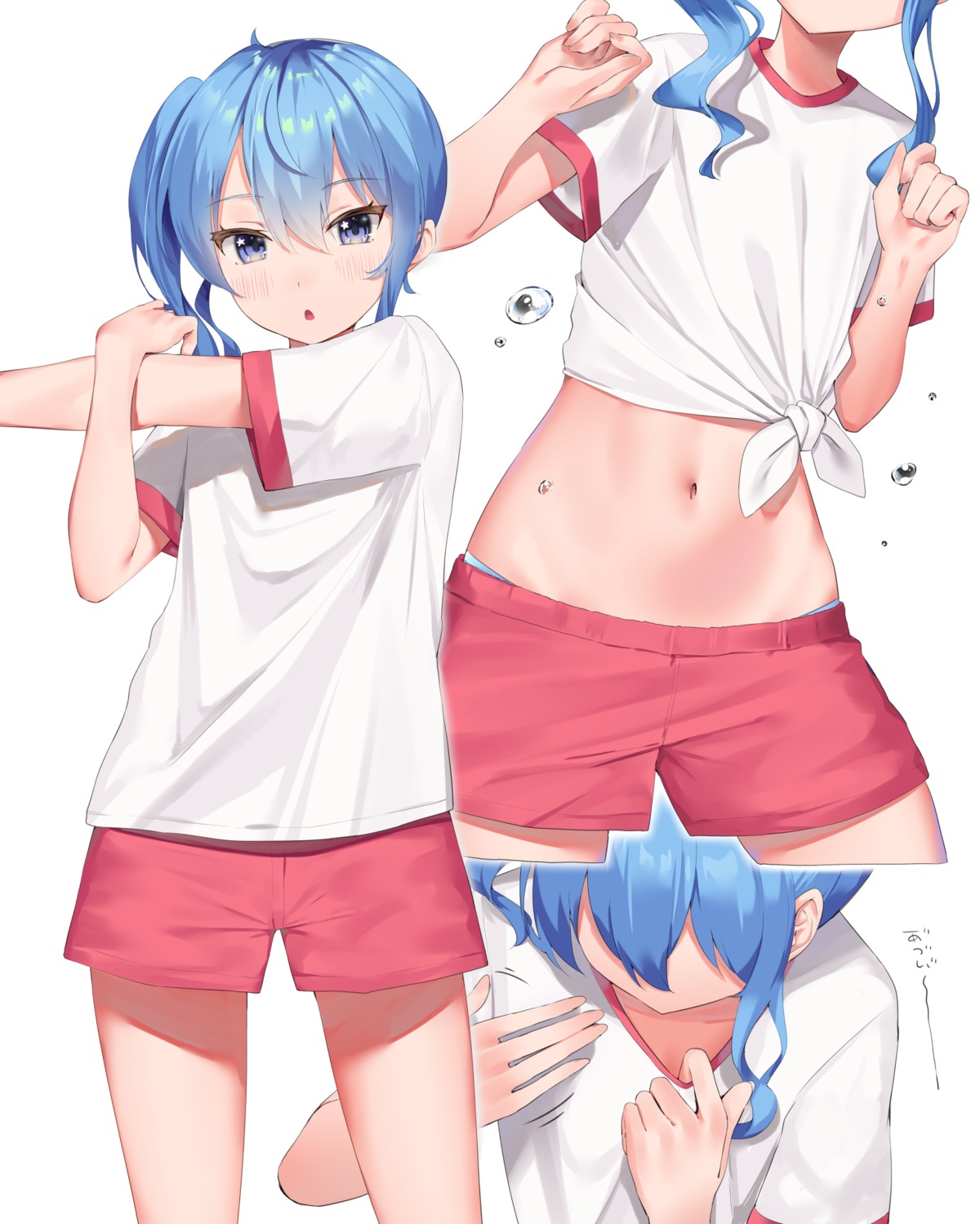 gym_uniform hololive hoshimachi_suisei k_mugura pantsu shirt_lift