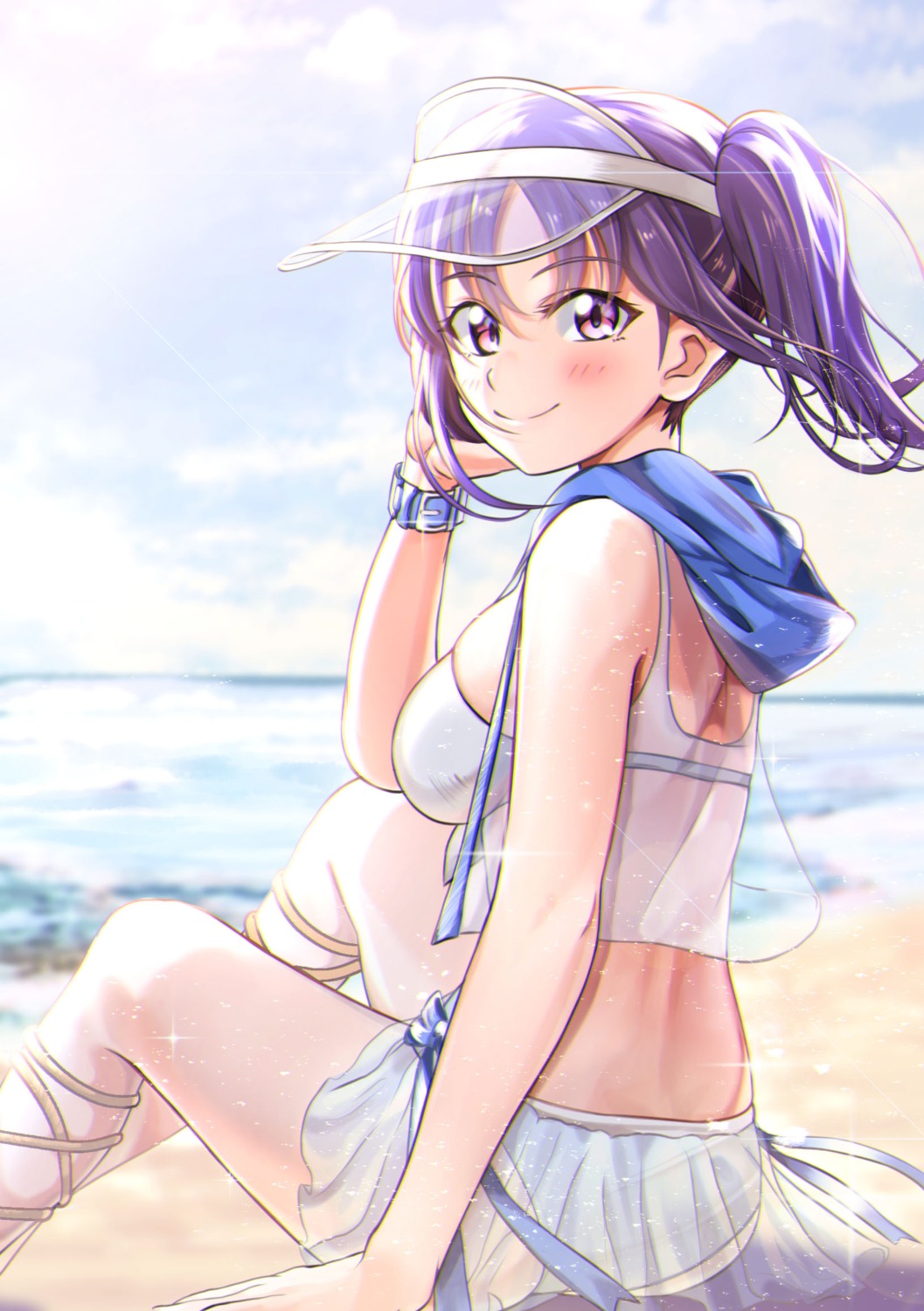 ass bikini kazuno_sarah love_live!_sunshine!! open_shirt see_through shaka_(staito0515) swimsuits