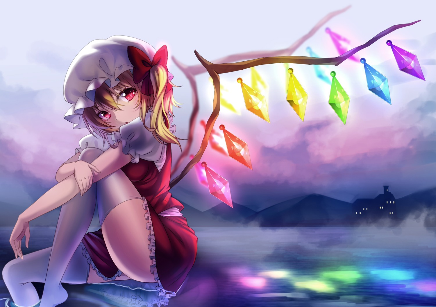 flandre_scarlet koissa thighhighs touhou wet wings