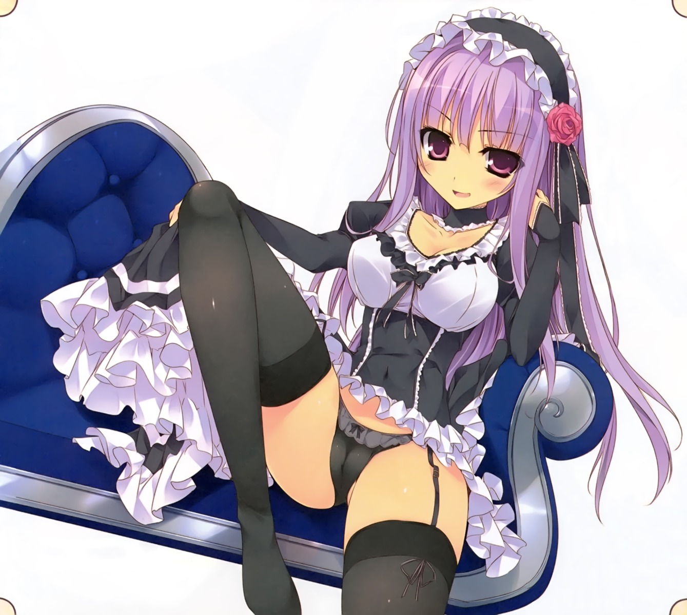 cameltoe cleavage dress feng gothic_lolita karory kurobane_kamome lolita_fashion pantsu skirt_lift stockings thighhighs yume_to_iro_de_dekiteiru