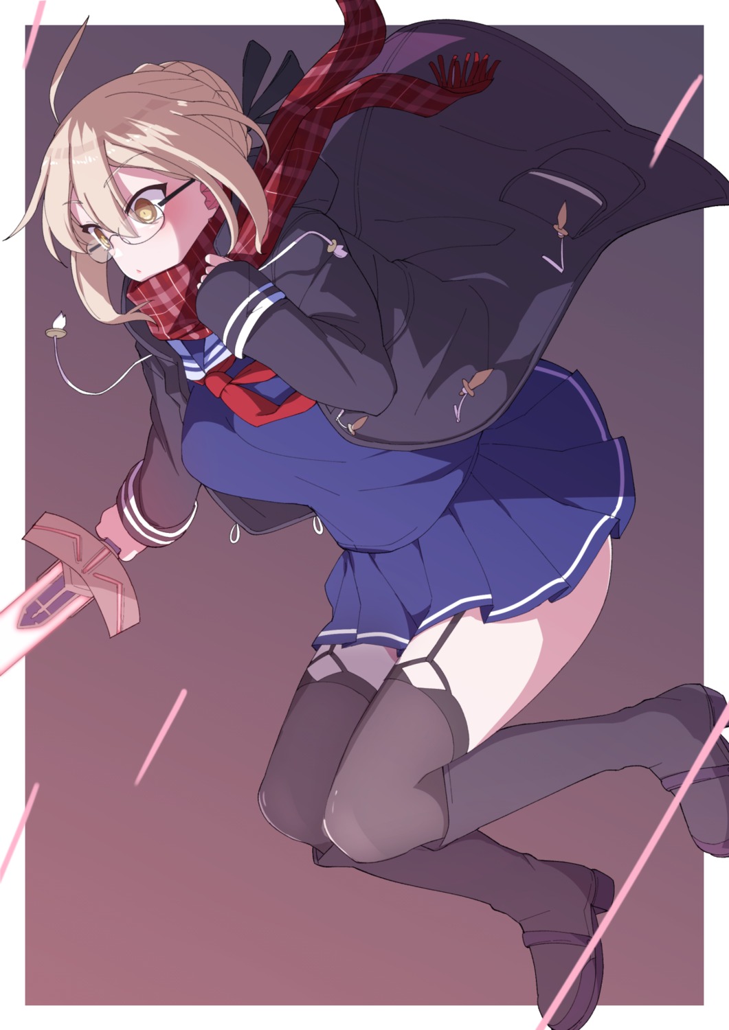 akitokage01 fate/grand_order heroine_x_alter megane seifuku skirt_lift stockings thighhighs