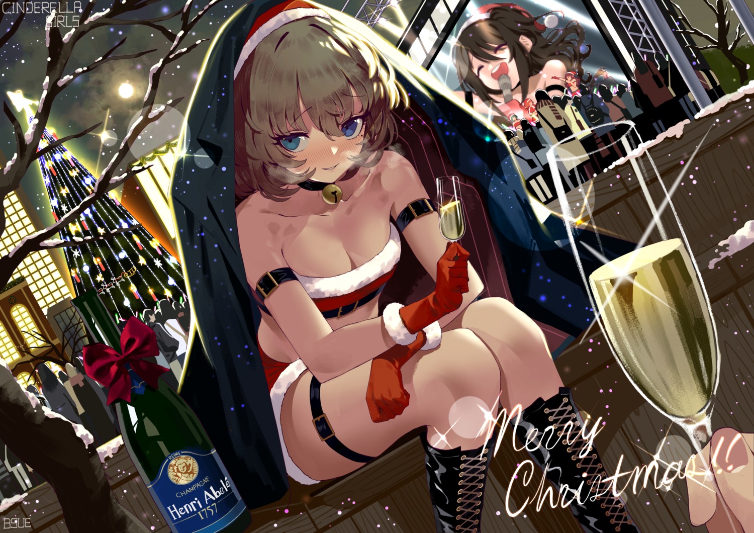 bsue christmas cleavage garter heterochromia shimamura_uzuki takagaki_kaede the_idolm@ster the_idolm@ster_cinderella_girls