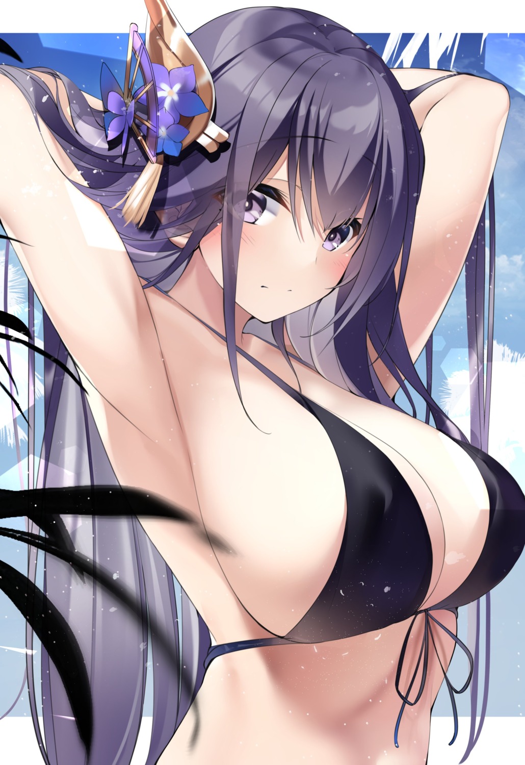 bikini_top genshin_impact netarou raiden_shogun swimsuits