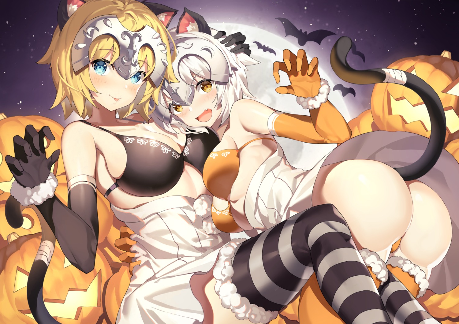 akae_neo animal_ears ass ass_grab bra cleavage fate/grand_order halloween jeanne_d'arc jeanne_d'arc_(fate) jeanne_d'arc_alter_santa_lily nekomimi pantsu skirt_lift tail thighhighs thong