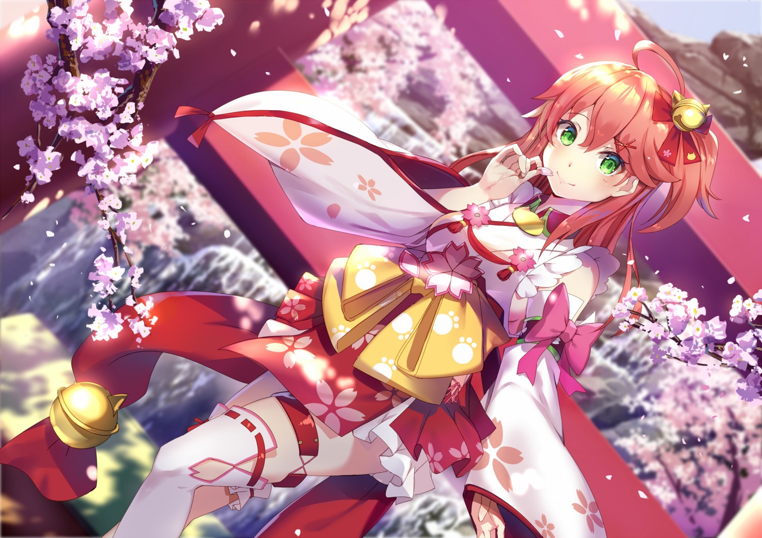 garter hololive japanese_clothes renka_(renkas) sakura_miko thighhighs