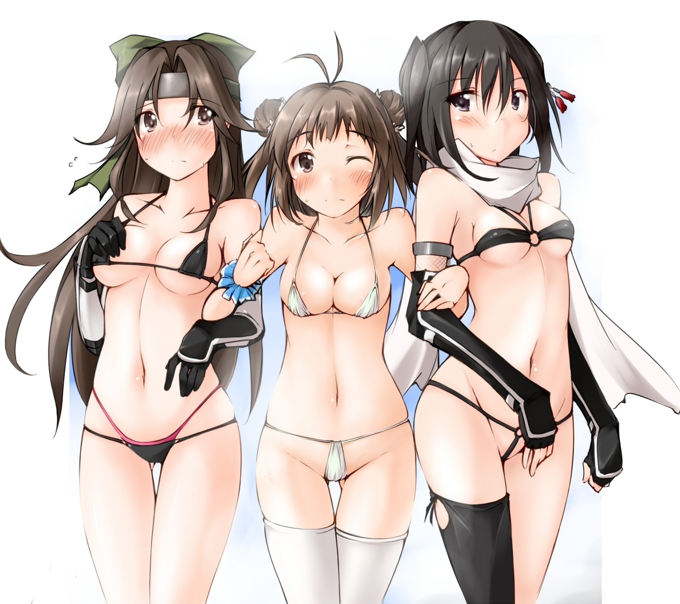 bikini cameltoe cleavage jintsuu_(kancolle) kaminagi_(kaminagi-tei) kantai_collection naka_(kancolle) sendai_(kancolle) swimsuits thighhighs underboob