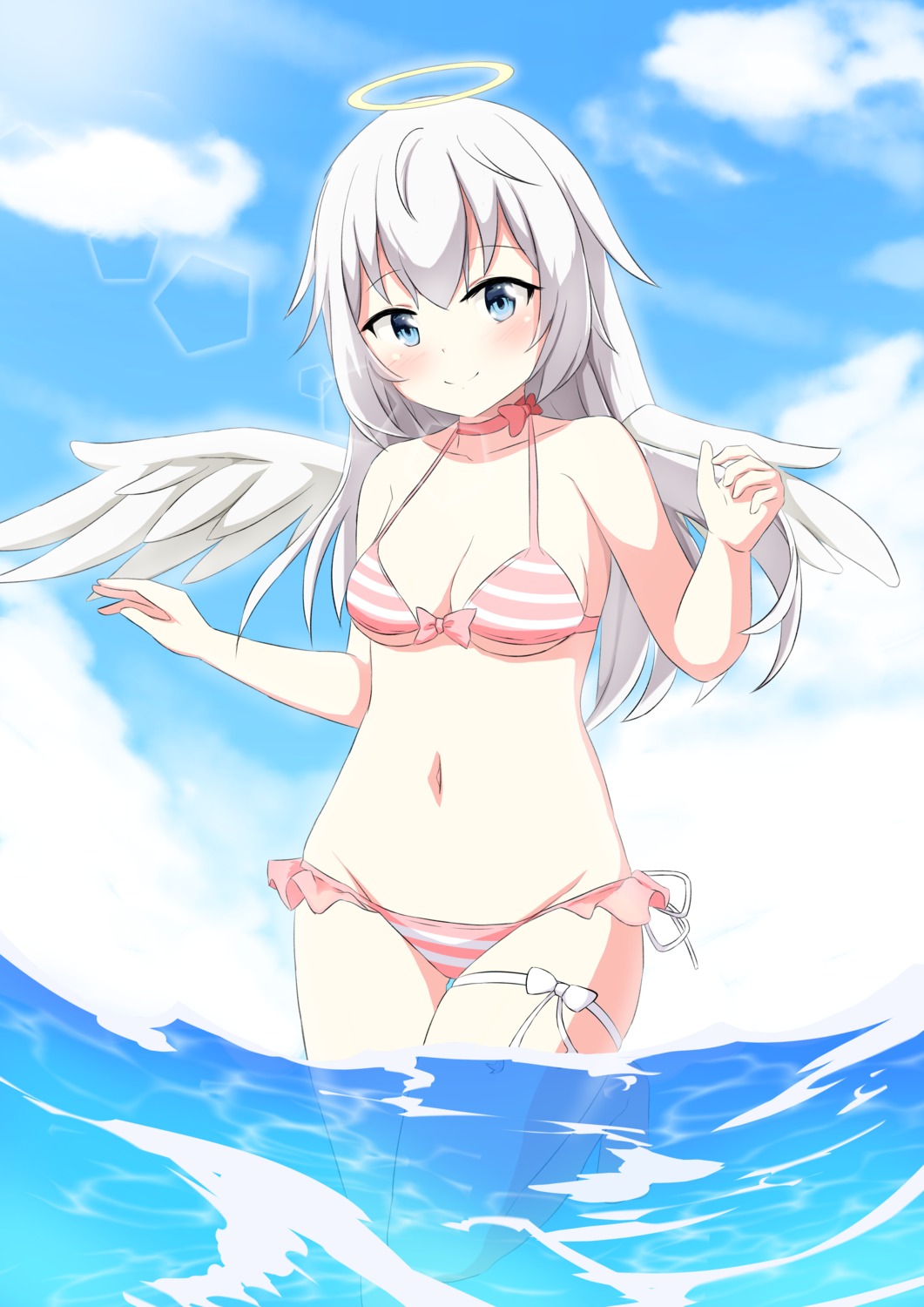angel bikini garter swimsuits wet white_clover_(unfy8472) wings