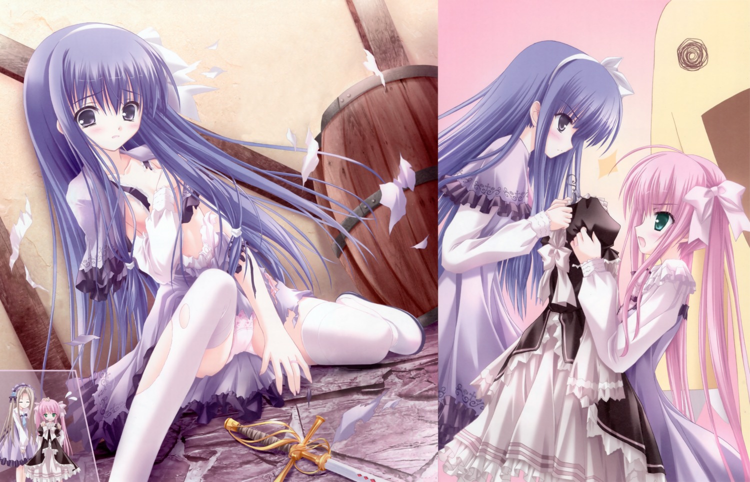 dress duel_dolls pantsu thighhighs tinkle torn_clothes