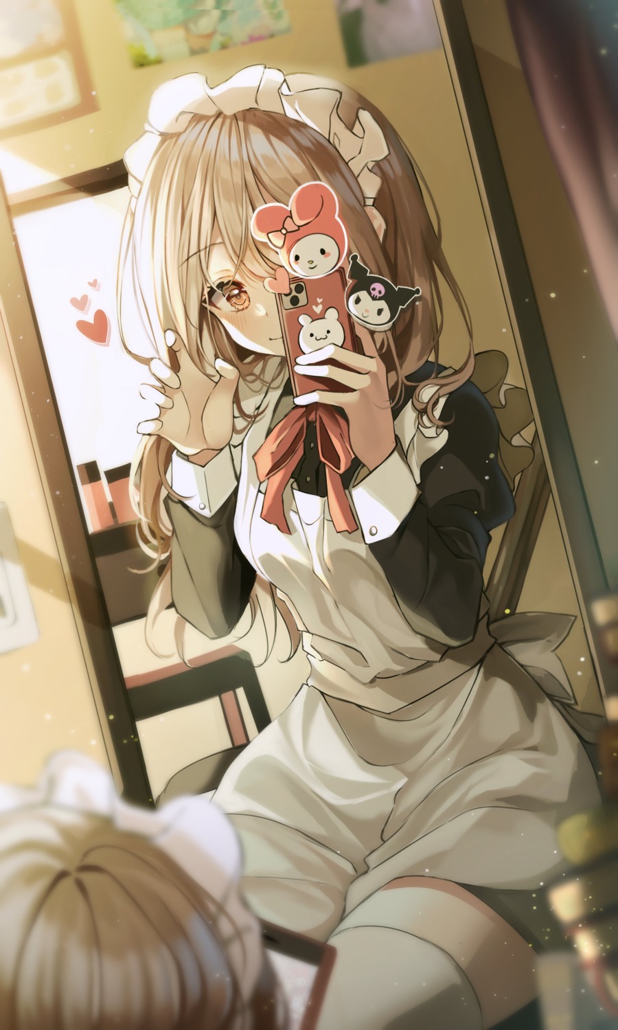 duyu kuromi_(sanrio) maid my_melody selfie skirt_lift thighhighs