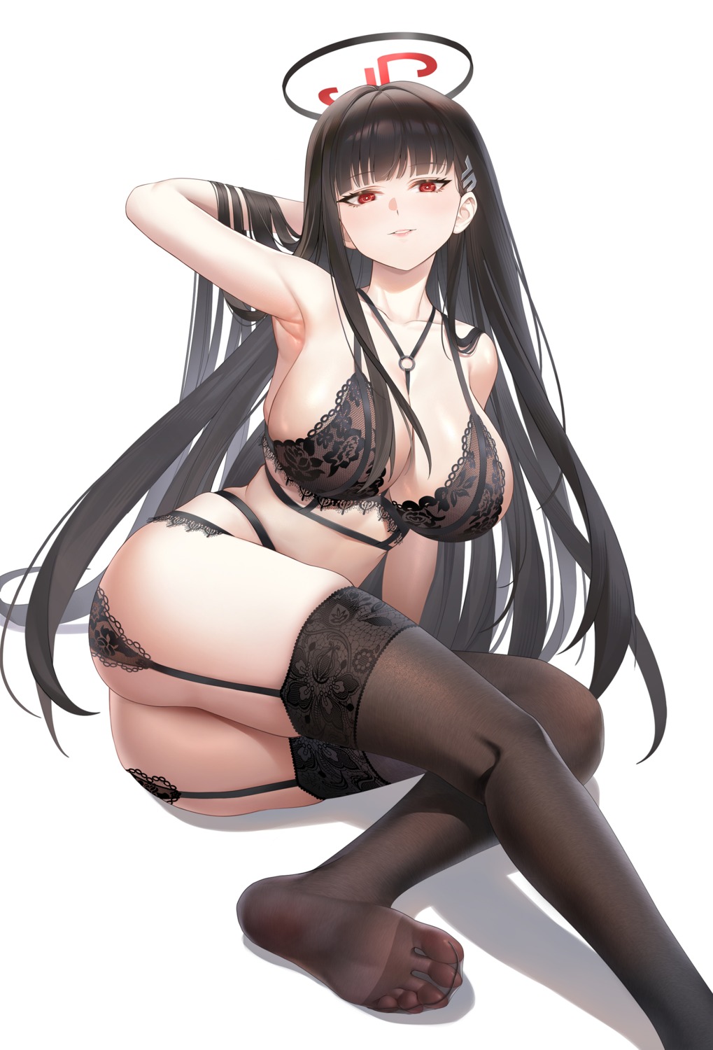 blue_archive bra garter_belt halo lingerie pantsu stockings thighhighs thong tsukatsuki_rio yaxiya