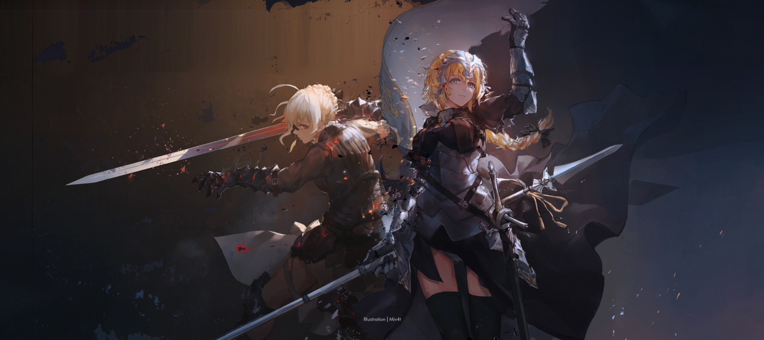 armor fate/stay_night jeanne_d'arc jeanne_d'arc_(fate) miv4t pantsu saber saber_alter sword thighhighs weapon