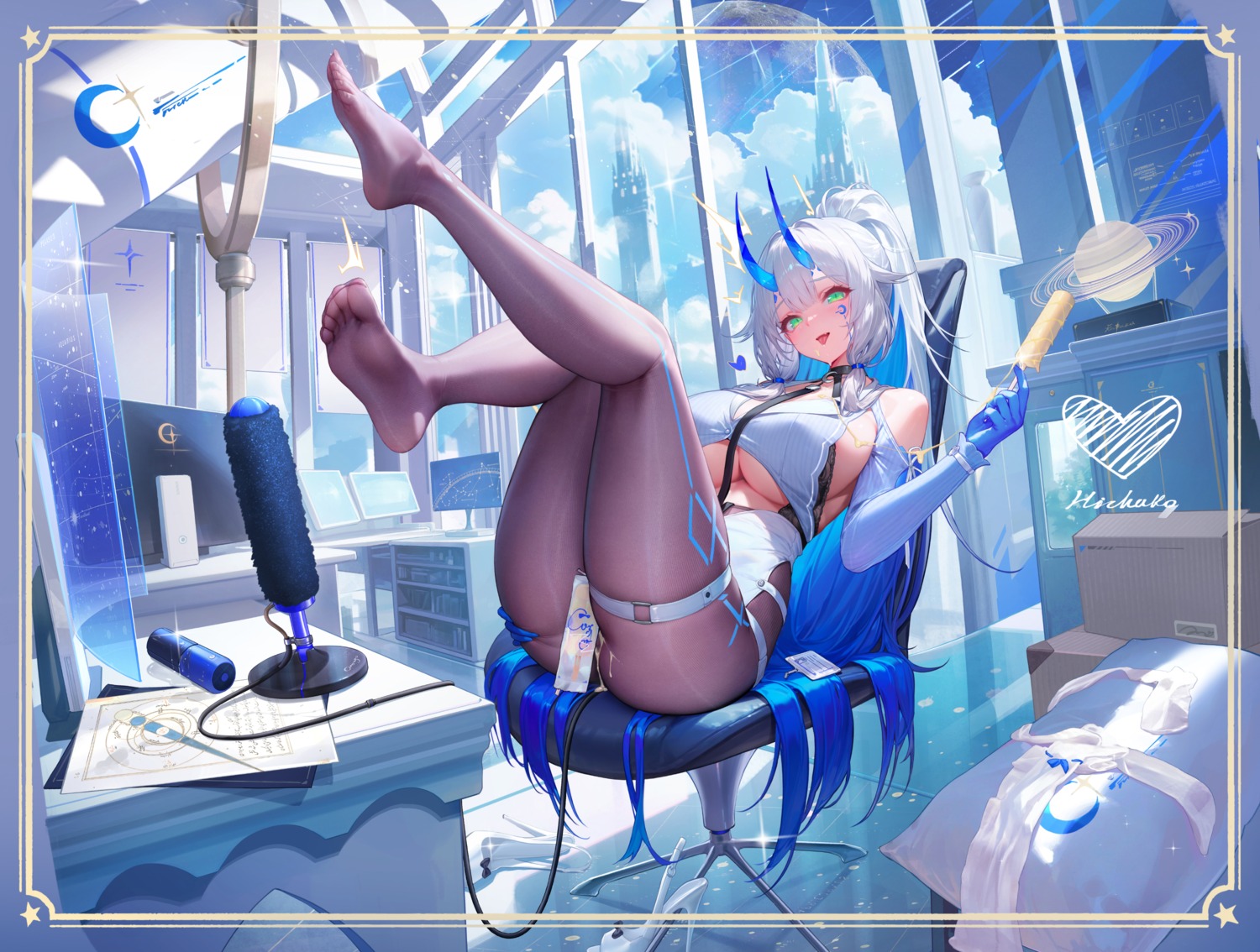 cream cross_core dk_senie feet garter horns no_bra pantyhose tattoo