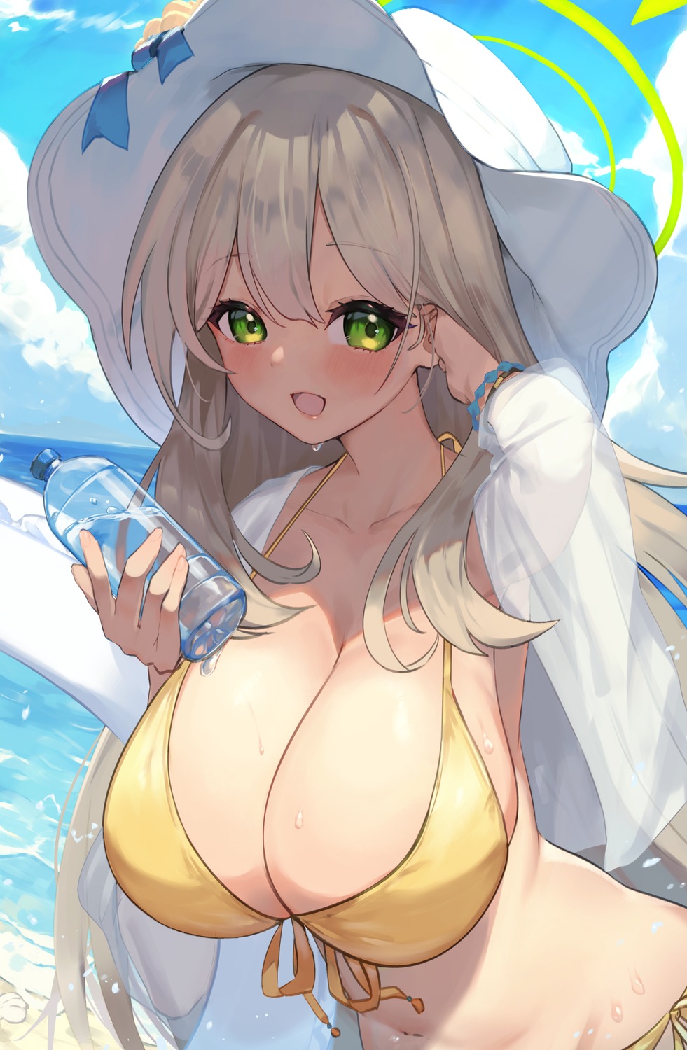 bikini blue_archive halo izayoi_nonomi open_shirt see_through swimsuits totorosu