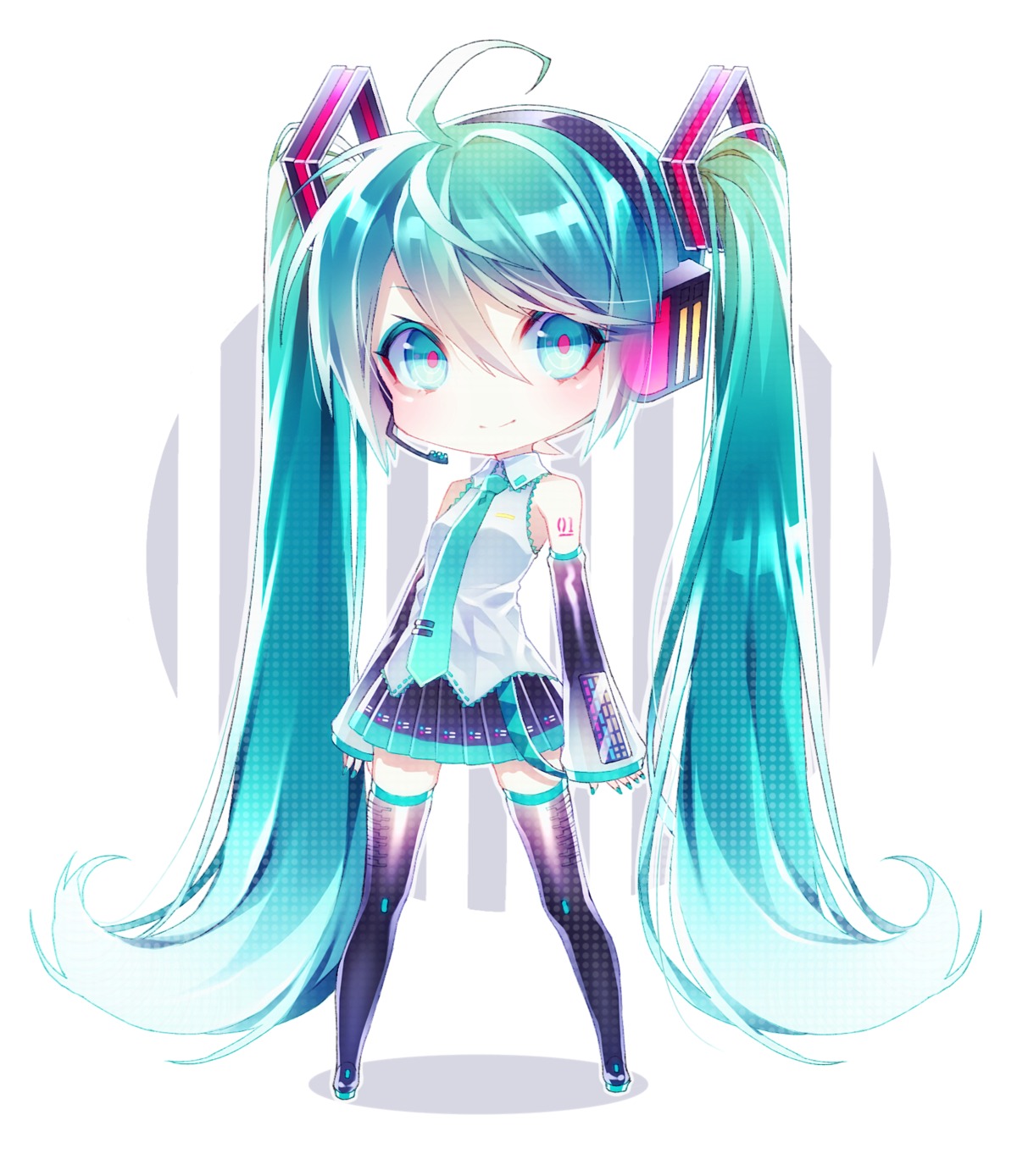 1055 chibi hatsune_miku headphones tattoo thighhighs vocaloid