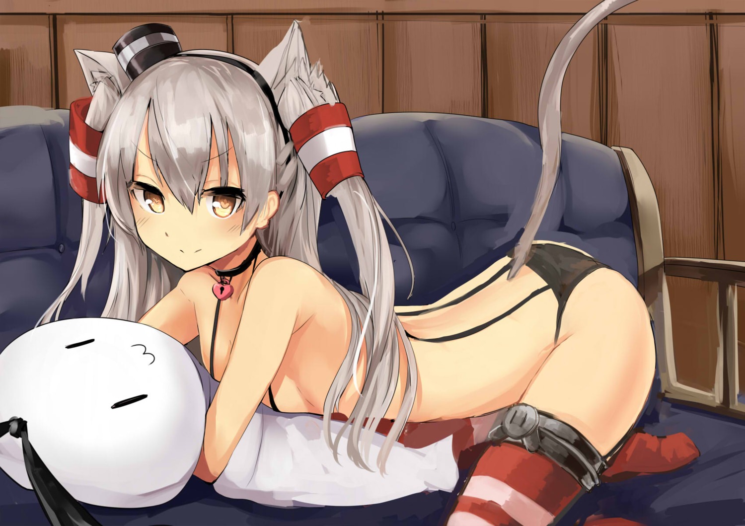 amatsukaze_(kancolle) animal_ears haik kantai_collection loli nekomimi pantsu stockings string_panties tail thighhighs