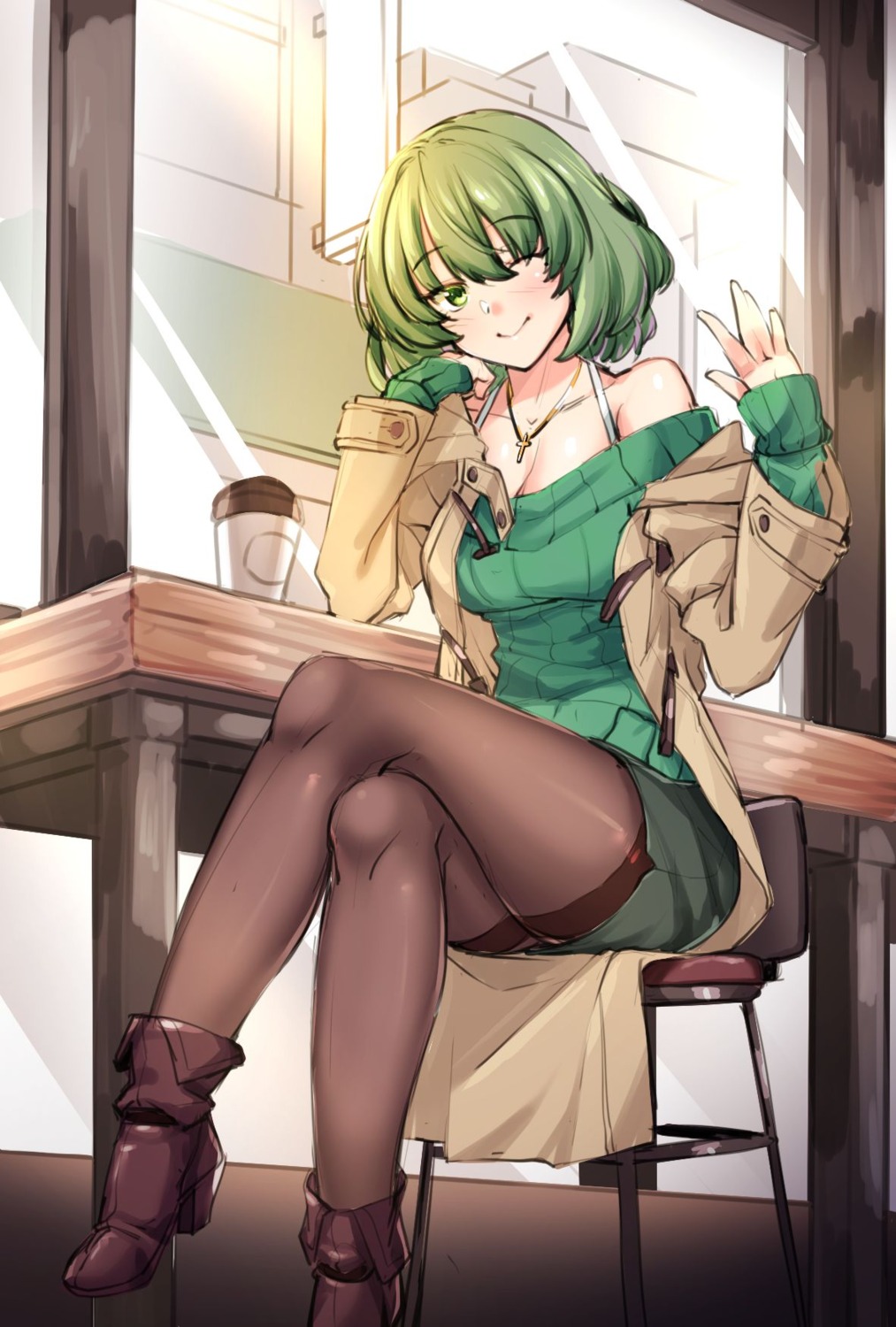 cleavage heels merufena pantyhose sweater takagaki_kaede the_idolm@ster the_idolm@ster_cinderella_girls