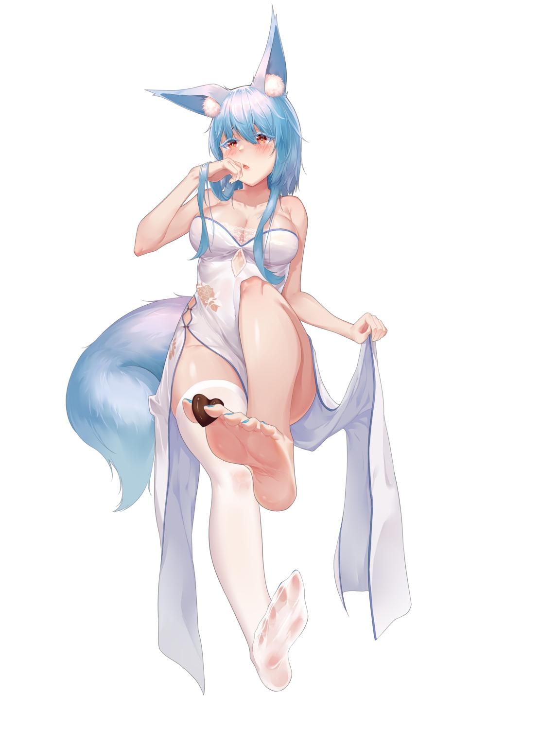 animal_ears chinadress dress feet kitsune mouma no_bra nopan see_through skirt_lift tail thighhighs valentine