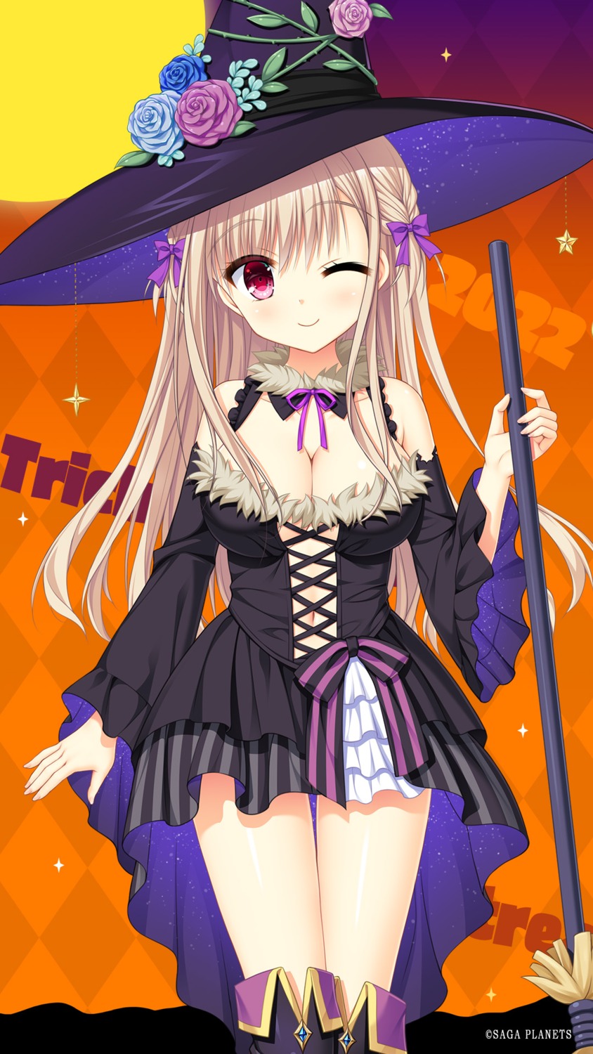 dress halloween kakenuke_seishun_sparking! kashima_riri no_bra saga_planets thighhighs toranosuke witch