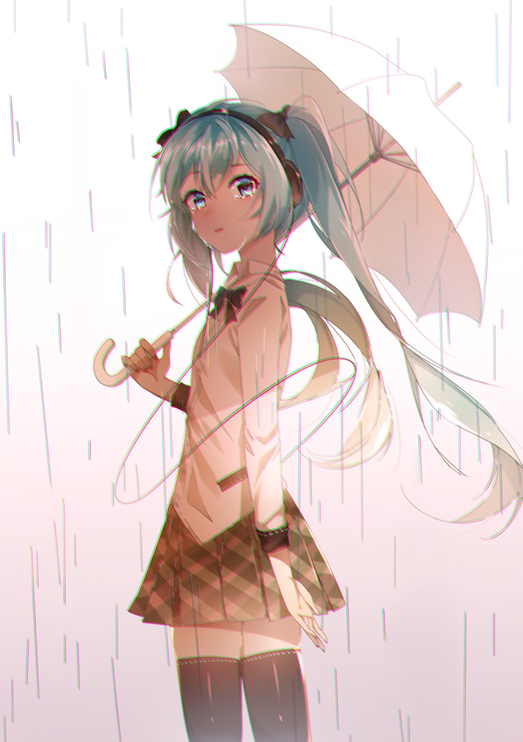 hatsune_miku ihachisu seifuku thighhighs umbrella vocaloid