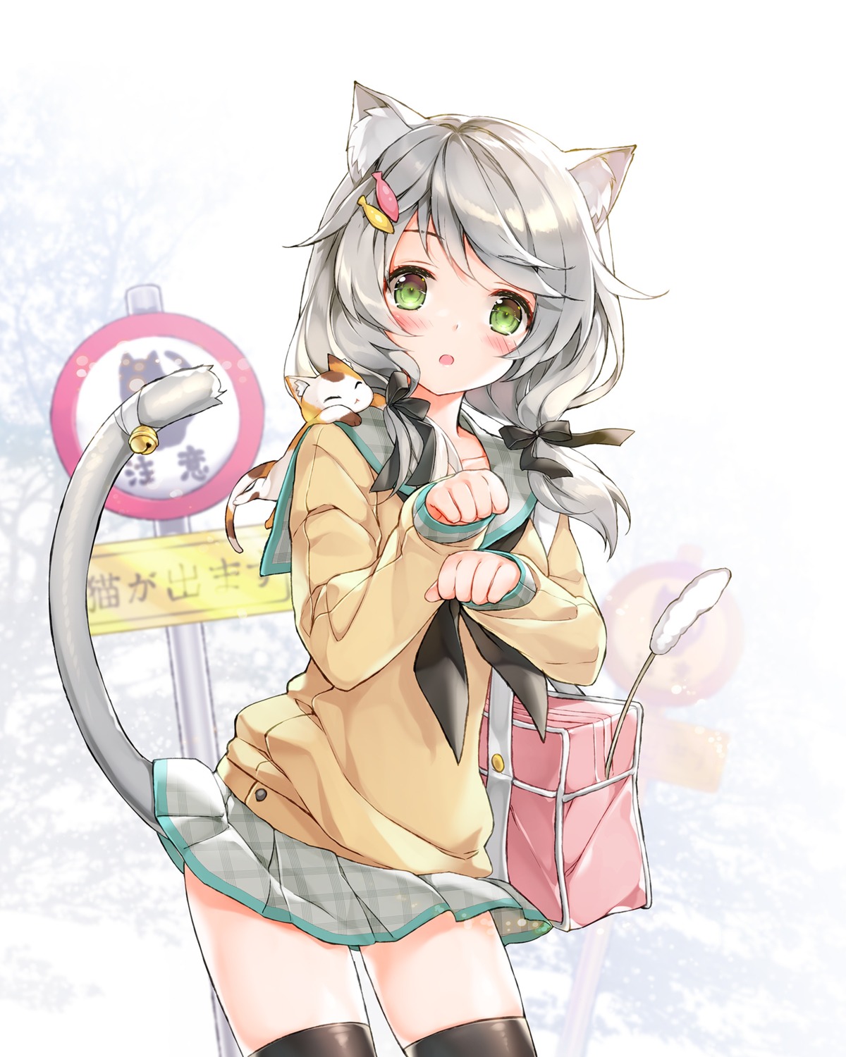 animal_ears juna neko nekomimi seifuku skirt_lift sweater tail thighhighs