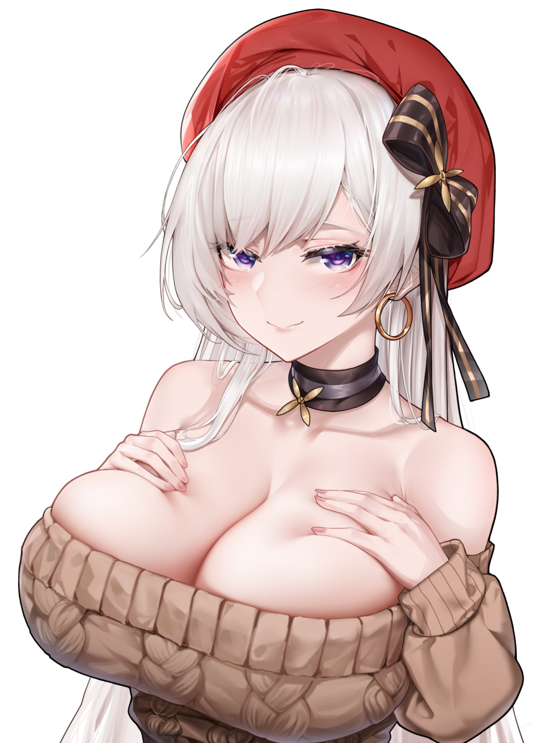 azur_lane belfast_(azur_lane) breast_hold hbb no_bra sweater