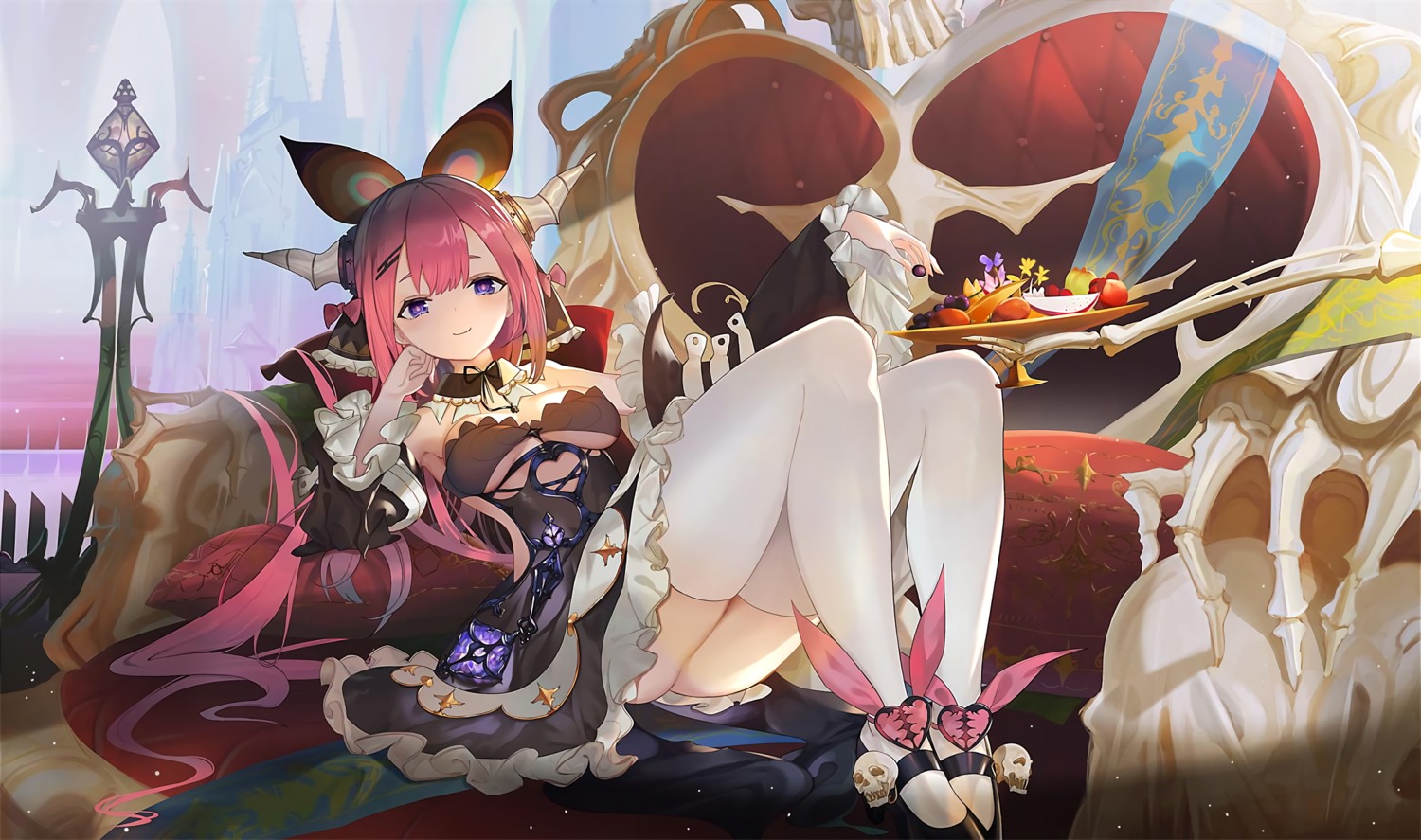 artist_revision cleavage heels horns kirikawa no_bra skirt_lift thighhighs underboob