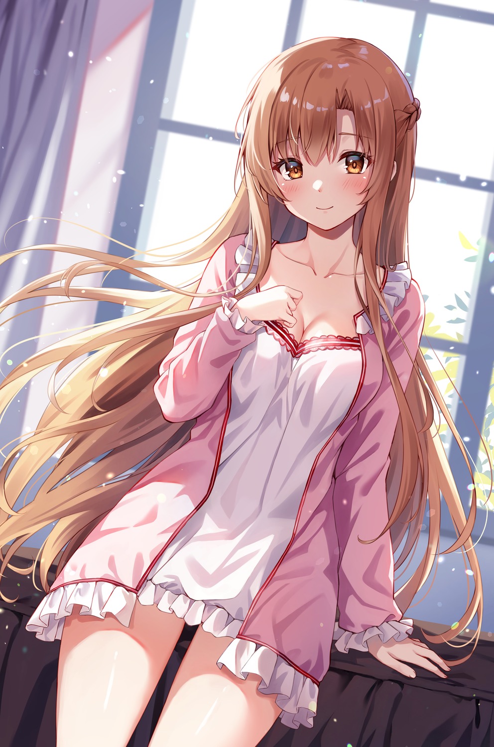 asuna_(sword_art_online) cleavage lingerie pajama sebu_illust sword_art_online