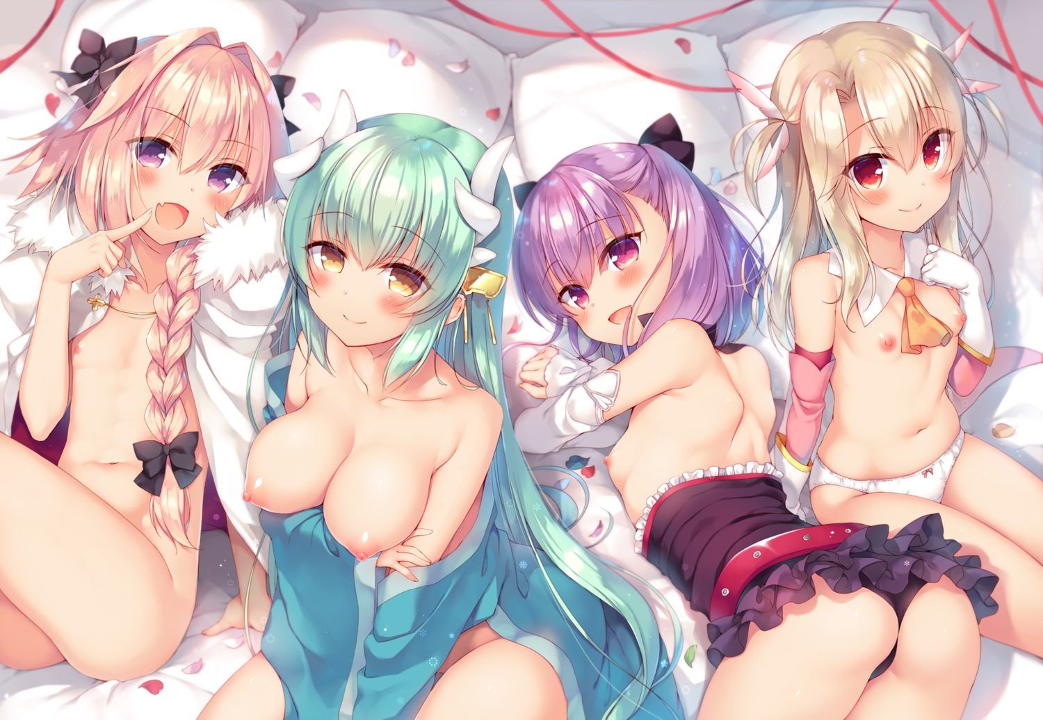 23.4° astolfo_(fate) breast_hold breasts fate/apocrypha fate/grand_order fate/kaleid_liner_prisma_illya fate/stay_night helena_blavatsky_(fate/grand_order) horns ichiri illyasviel_von_einzbern kiyohime_(fate/grand_order) loli naked_cape nipples no_bra nopan open_shirt pantsu topless trap