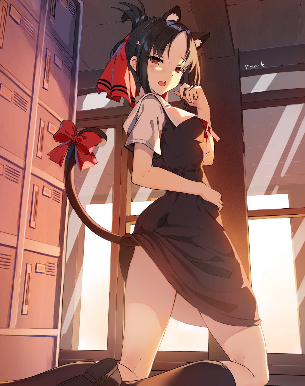 animal_ears kaguya-sama_wa_kokurasetai_~tensai-tachi_no_renai_zunousen~ nekomimi seifuku shinomiya_kaguya skirt_lift tail vierzeck