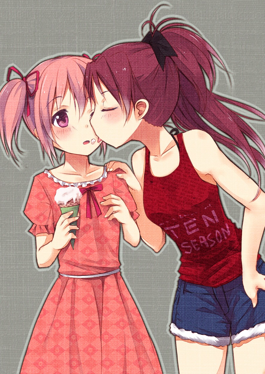 dress kaname_madoka puella_magi_madoka_magica sakura_kyouko wish+ yuri