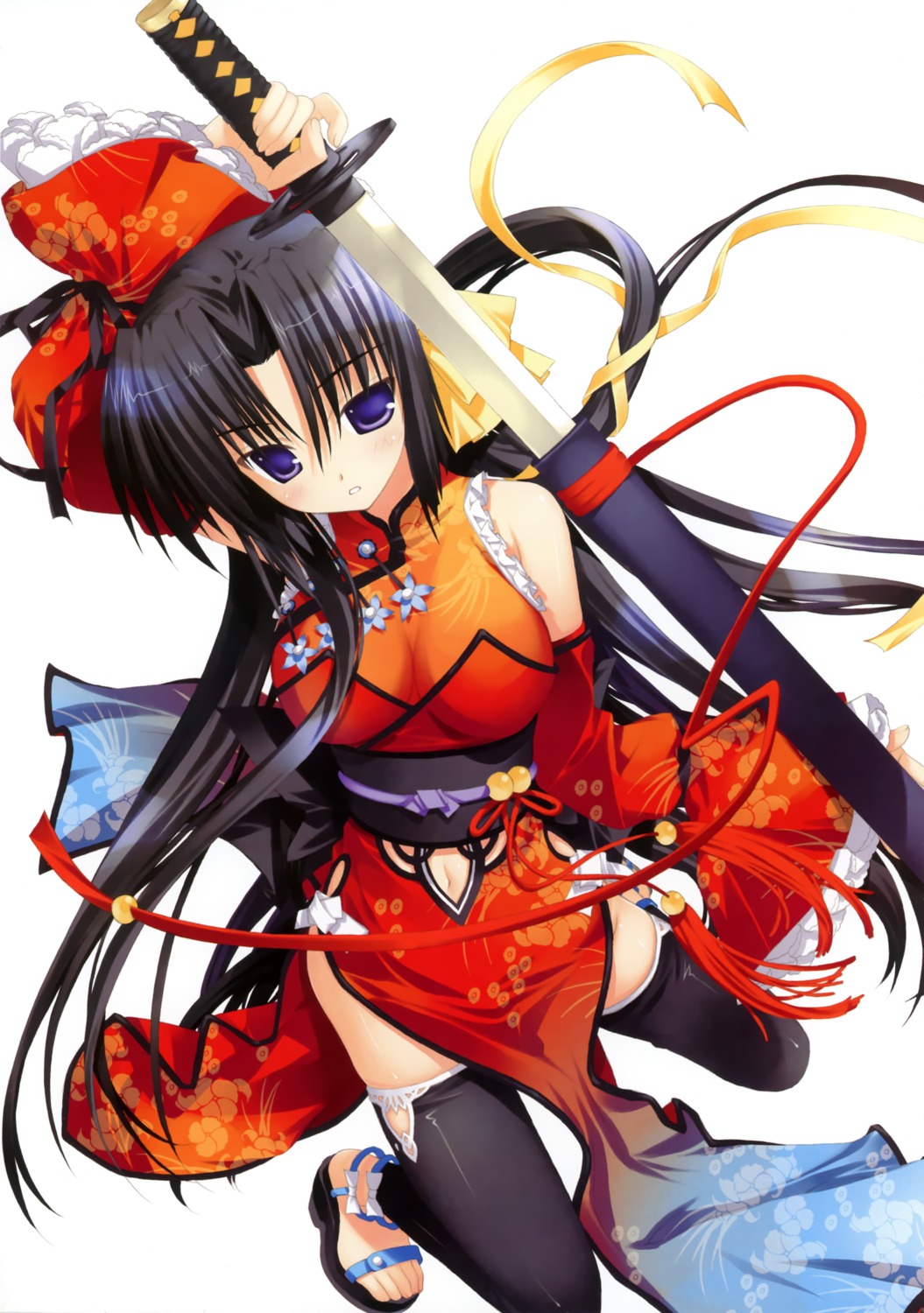 cleavage fujima_takuya kurugaya_yuiko little_busters! see_through sword thighhighs