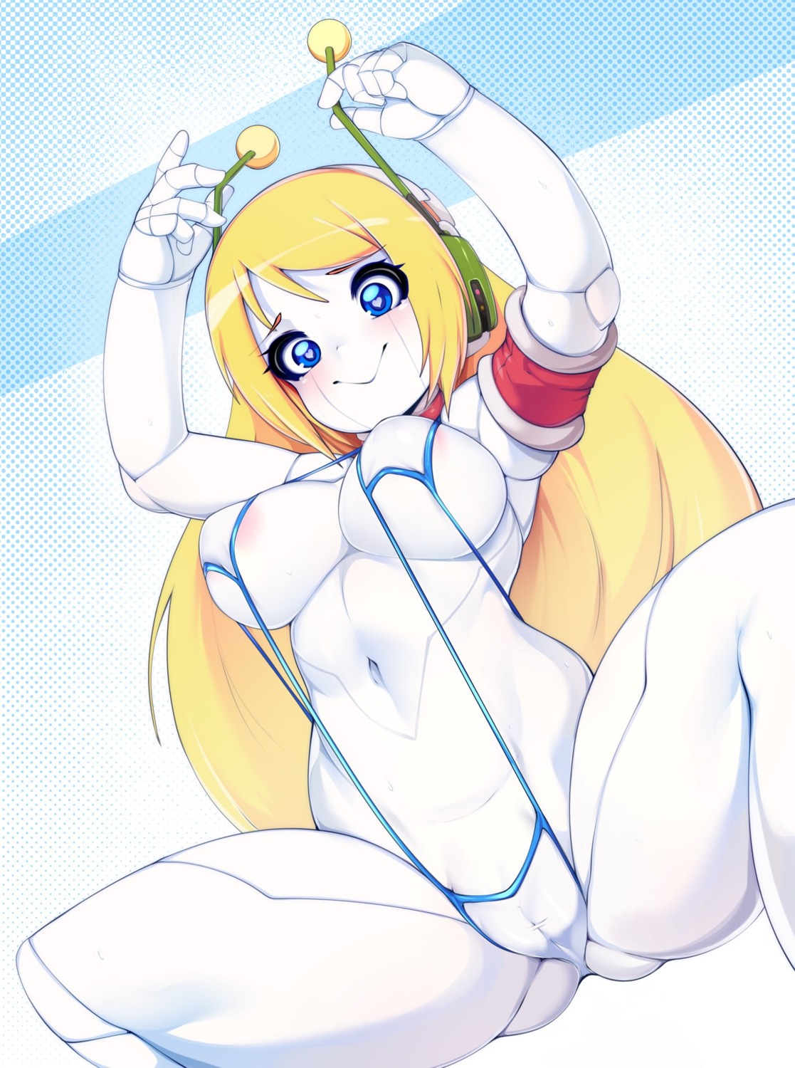 areola cameltoe curly_brace doukutsu_monogatari headphones mecha_musume sling_bikini slugbox swimsuits